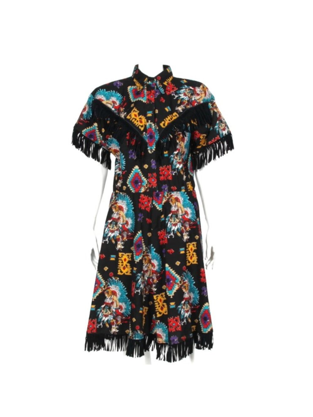 WESTERN COLLECTION Southwestern Native Design Black Fringe Dress sz L/XL /704